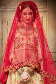 Cream Beige Satin Silk Dori Embroidered A Line Lehenga
