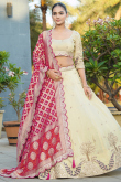 Cream Beige Silk Blend Embroidered Panelled Style Lehenga