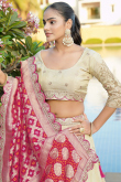 Cream Beige Silk Blend Embroidered Panelled Style Lehenga