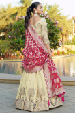 Cream Beige Silk Blend Embroidered Panelled Style Lehenga
