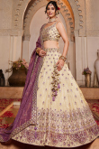 Cream Beige Silk Blend Lehenga with Mirror Work for Wedding & Diwali