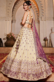 Cream Beige Silk Blend Lehenga with Mirror Work for Wedding & Diwali