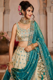 Cream Beige Silk Blend Lehenga with Mirror Work for Wedding