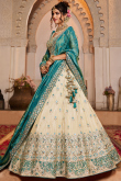 Cream Beige Silk Blend Lehenga with Mirror Work for Wedding