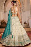 Cream Beige Silk Blend Lehenga with Mirror Work for Wedding