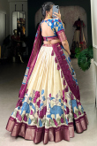 Cream Beige Silk Blend Lehenga With Printed Work For Diwali