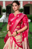 Cream Beige Silk Blend Lehenga With Printed Work For Diwali