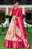 Cream Beige Silk Blend Lehenga With Printed Work For Diwali