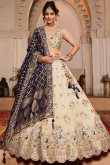 Cream Beige Silk Blend Lehenga with Zari Work for Wedding & Sangeet Look