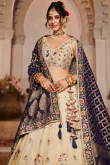 Cream Beige Silk Blend Lehenga with Zari Work for Wedding & Sangeet Look