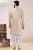Cream Beige Silk Indo-Western Men Sherwani
