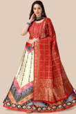Cream Beige Silk Printed A Line Lehenga 
