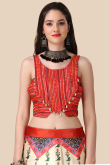Cream Beige Silk Printed A Line Lehenga 