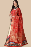 Cream Beige Silk Printed A Line Lehenga 