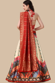 Cream Beige Silk Printed A Line Lehenga 