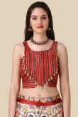 Cream Beige Silk Printed A Line Style Lehenga