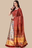 Cream Beige Silk Printed A Line Style Lehenga