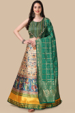 Cream Beige Silk Printed A Line Lehenga for Women