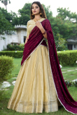 Cream Beige Silk Woven Zari Flared Style Lehenga