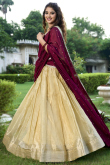 Cream Beige Silk Woven Zari Flared Style Lehenga