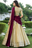 Cream Beige Silk Woven Zari Flared Style Lehenga