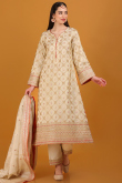 Cream Beige Tissue Embroidered A-Line Wedding Trouser Suit