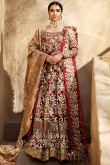 Cream Beige Tissue Embroidered Lehenga With Deep Red Choli