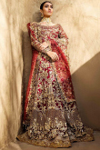 Cream Beige Tissue Embroidered Lehenga With Deep Red Choli