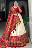 Cream Beige Tussar Silk Lehenga With Printed Work For Diwali