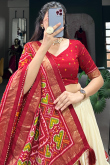 Cream Beige Tussar Silk Lehenga With Printed Work For Diwali