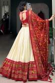 Cream Beige Tussar Silk Lehenga With Printed Work For Diwali