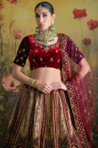 Cream Beige Velvet Embroidered A Line Lehenga