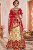 Cream Beige Zari Embroidered Silk Lehenga