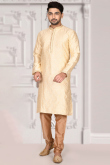 Cream Brocade Men Kurta With Churidar