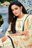 Cream Chanderi Cotton Embroidered Indian Churidar Suit