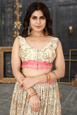 Cream Chinnon Silk A- Line Printed Lehenga 