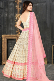 Cream Chinnon Silk A- Line Printed Lehenga 