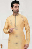 Men Kurta Pajama in Cotton Cream with Printed for Party 