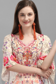 Cream Crepe Printed Long Kaftan Kurti