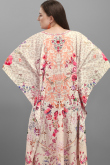 Cream Crepe Printed Long Kaftan Kurti