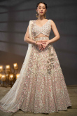 Cream Dori Embroidered Net Panelled Style Lehenga