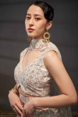 Cream Dori Embroidered Net Panelled Style Lehenga