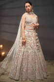 Cream Dori Embroidered Net Panelled Style Lehenga