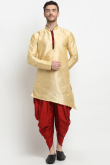 Cream Dupion Silk Asymmetrical Men's Dhoti Kurta