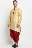 Cream Dupion Silk Asymmetrical Men's Dhoti Kurta