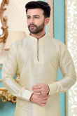 Cream Dupion Silk Men Kurta With Dhoti