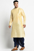 Cream Dupion Silk Men Kurta With Dhoti