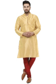 Cream Dupion Silk Plain Men's Kurta Pajama