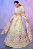 Cream Embroidered Georgette Party Wear Lehenga 