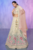 Cream Embroidered Georgette Party Wear Lehenga 
